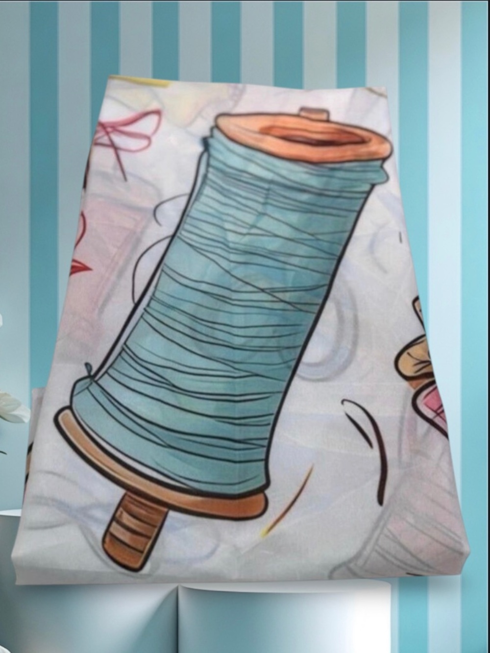 Sewing Spool Scissor Print Fabric Shower Curtain 34x72